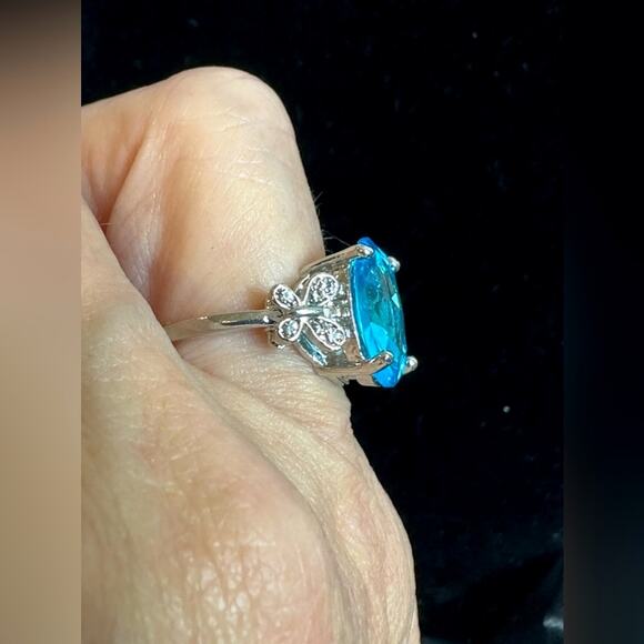 Inlaid Jade Sapphire Combination Ring Multiple Sizes - Picture 10 of 12